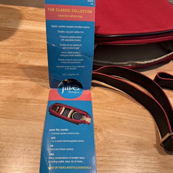 NWT JILL-E DESIGNS RED leather CAMERA SHOULDER Photography Compact System BAG - Picture 14 of 16